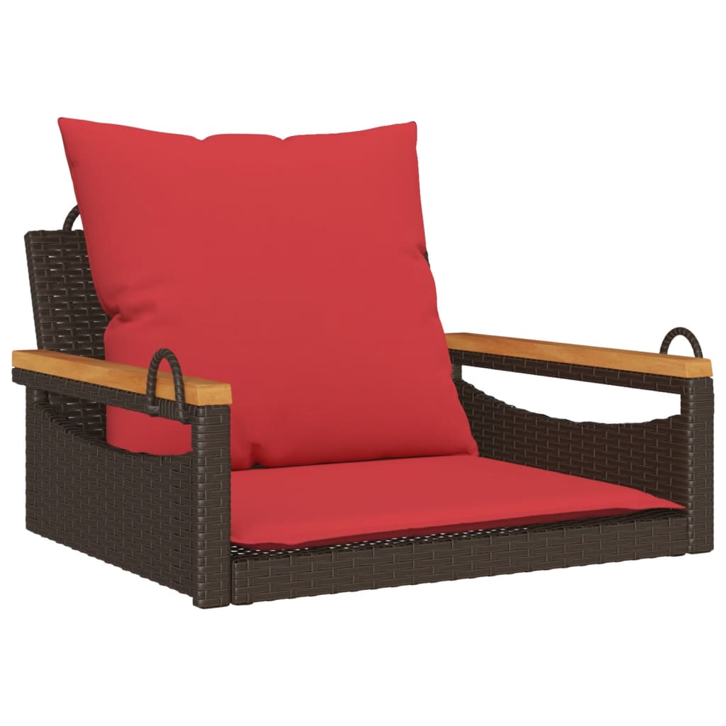 gyngebænk med hynder 63x62x40 cm polyrattan brun