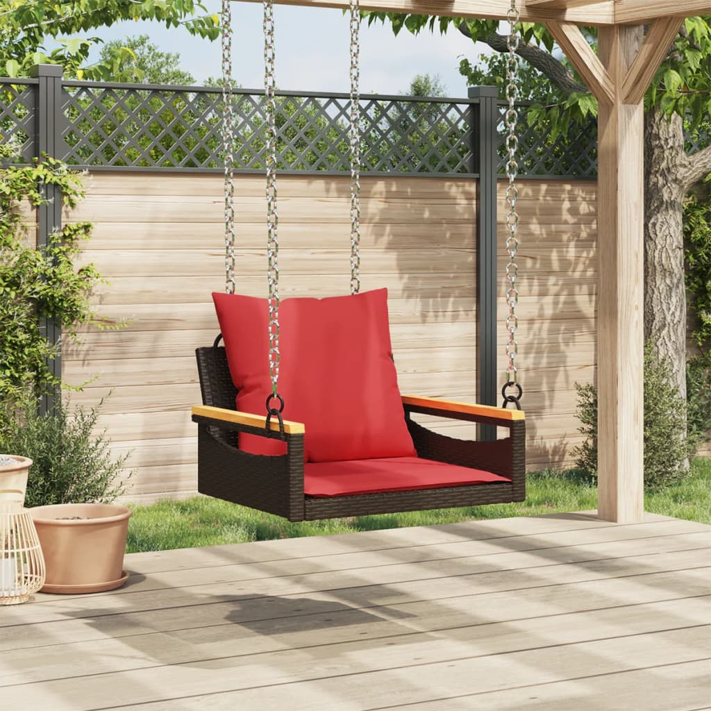 gyngebænk med hynder 63x62x40 cm polyrattan brun