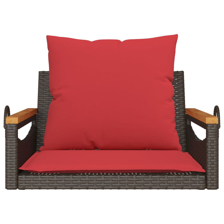 gyngebænk med hynder 63x62x40 cm polyrattan brun