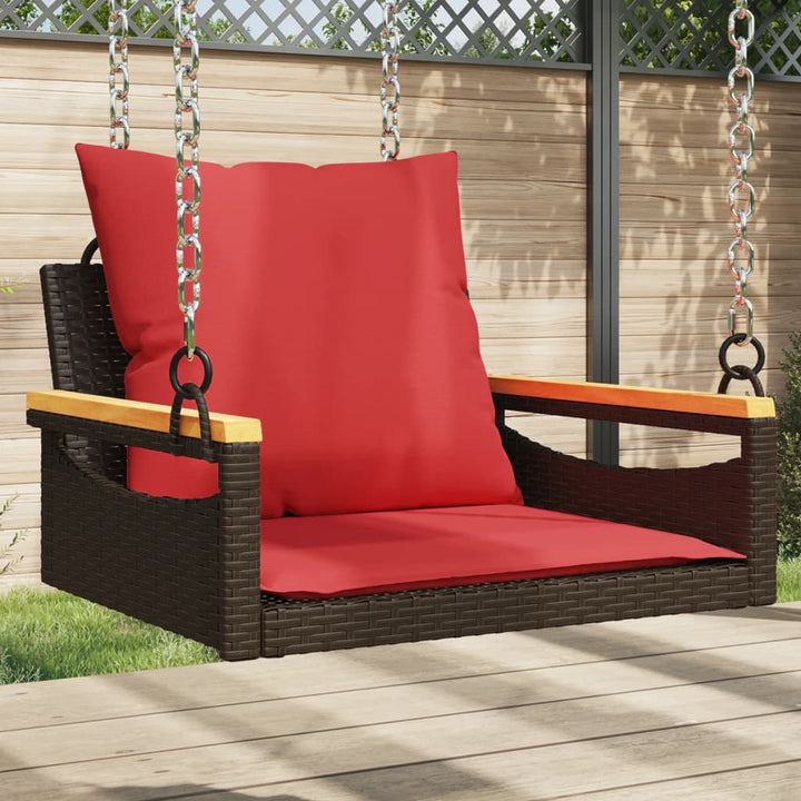 gyngebænk med hynder 63x62x40 cm polyrattan brun
