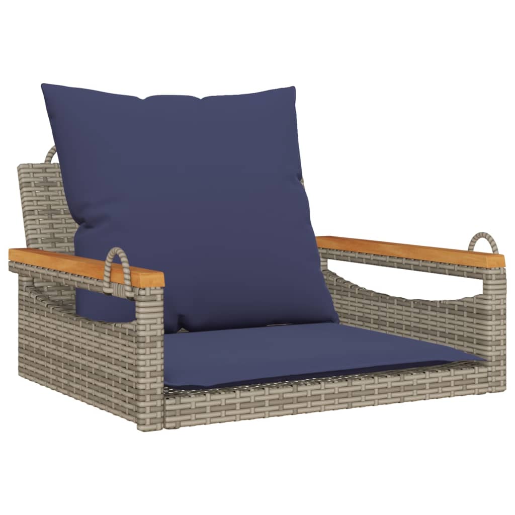 gyngebænk med hynder 63x62x40 cm polyrattan grå