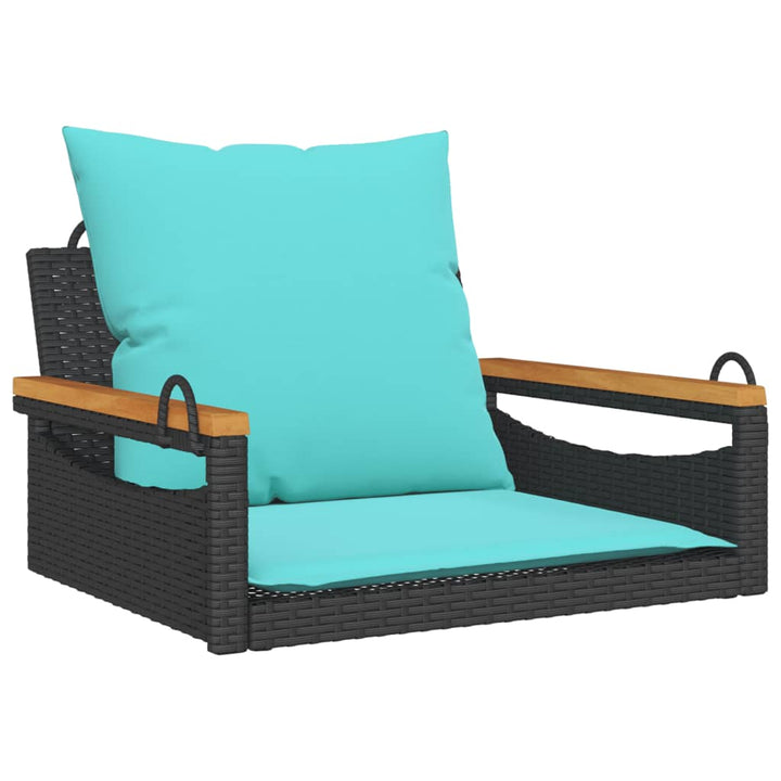 gyngebænk med hynder 63x62x40 cm polyrattan sort