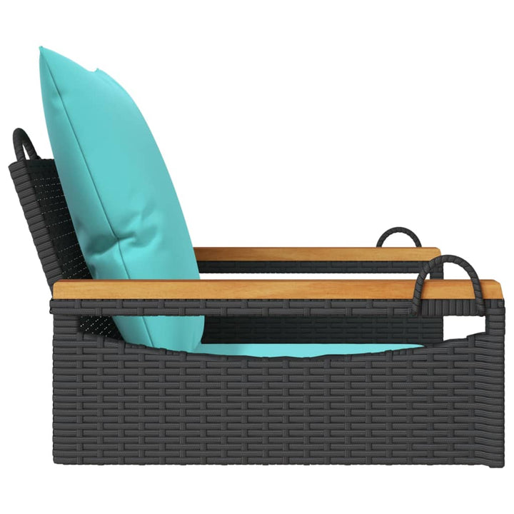 gyngebænk med hynder 63x62x40 cm polyrattan sort