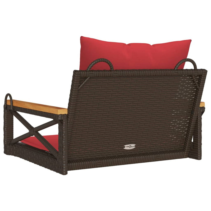 gyngebænk med hynder 63x62x40 cm polyrattan brun