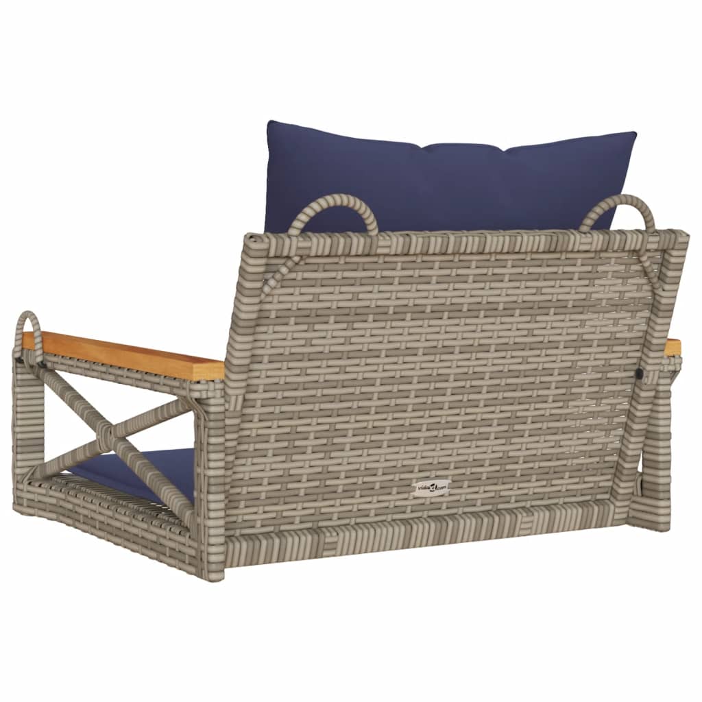 gyngebænk med hynder 63x62x40 cm polyrattan grå