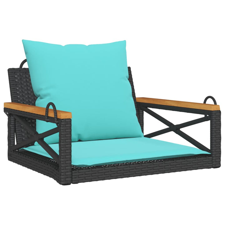 gyngebænk med hynder 63x62x40 cm polyrattan sort