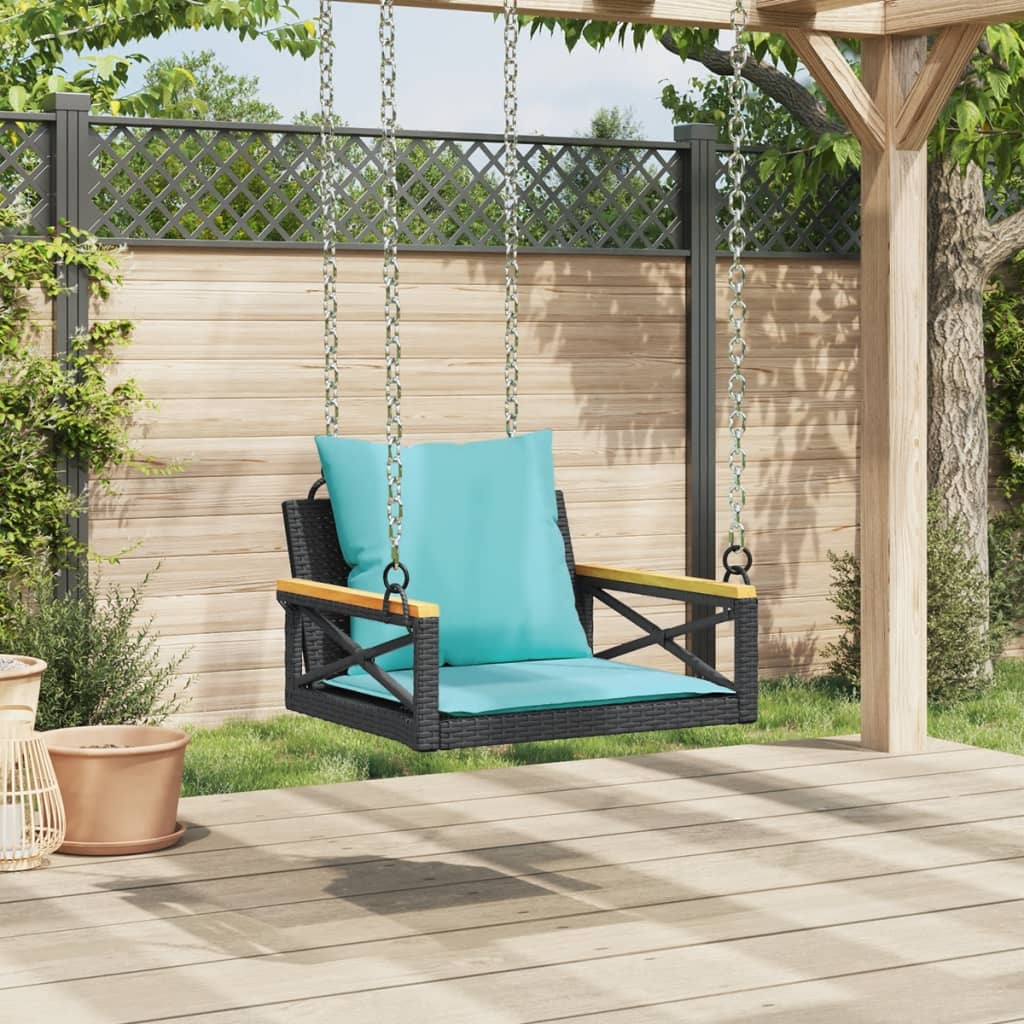 gyngebænk med hynder 63x62x40 cm polyrattan sort