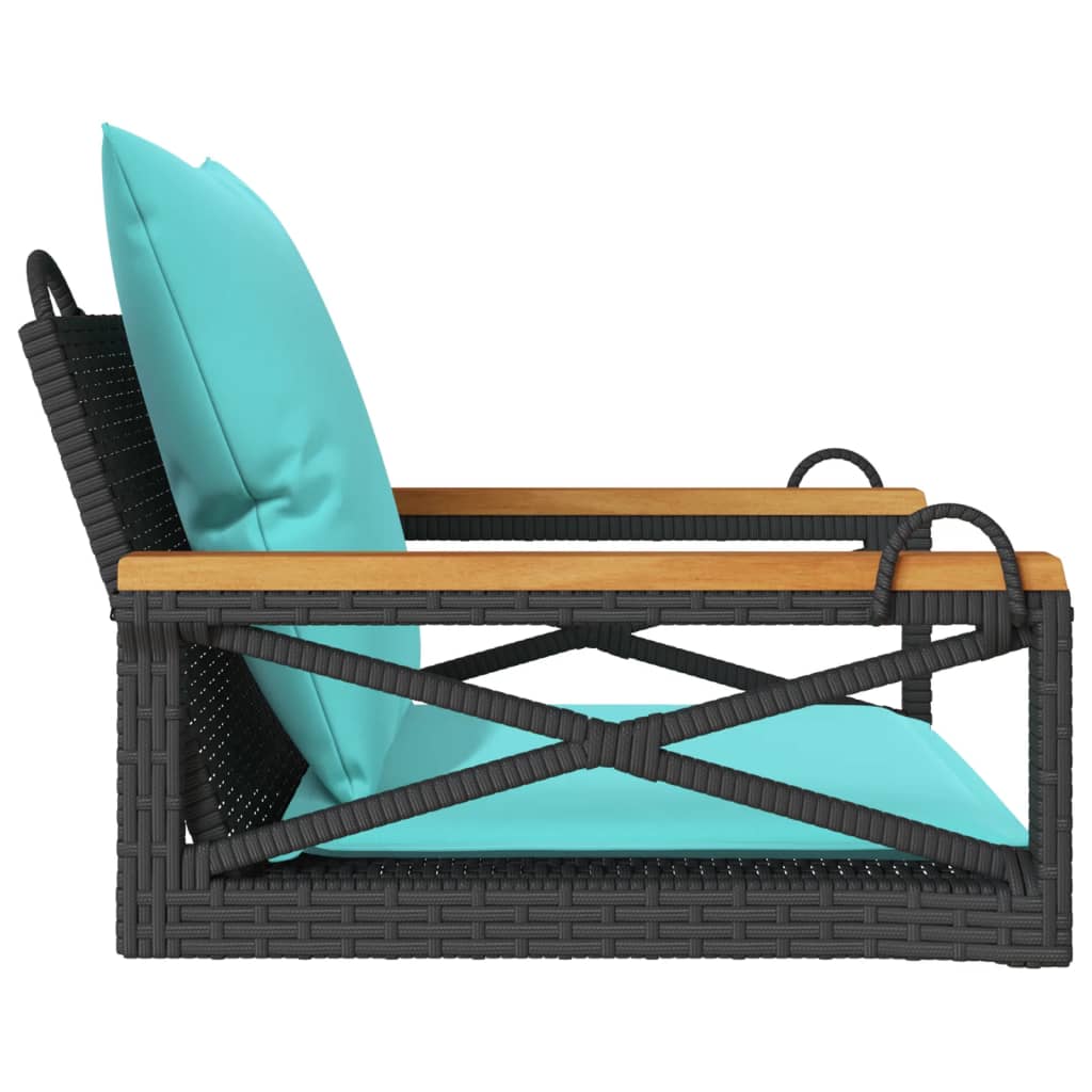gyngebænk med hynder 63x62x40 cm polyrattan sort