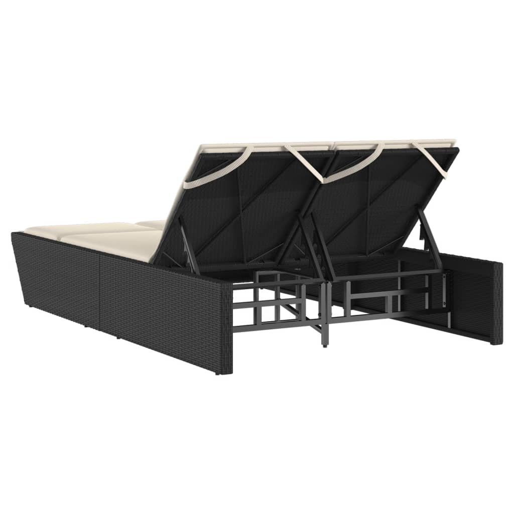 dobbelt loungesofa med hynder polyrattan sort