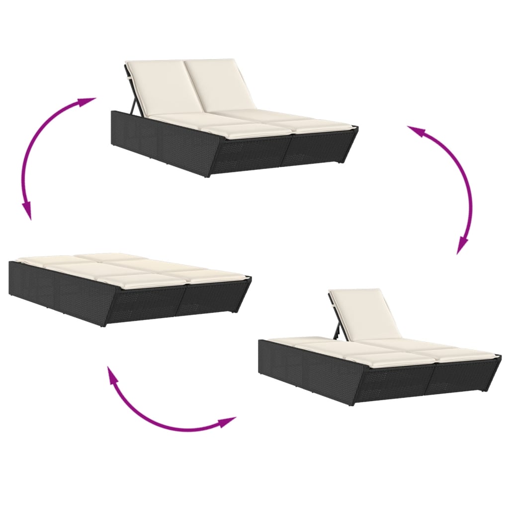 dobbelt loungesofa med hynder polyrattan sort