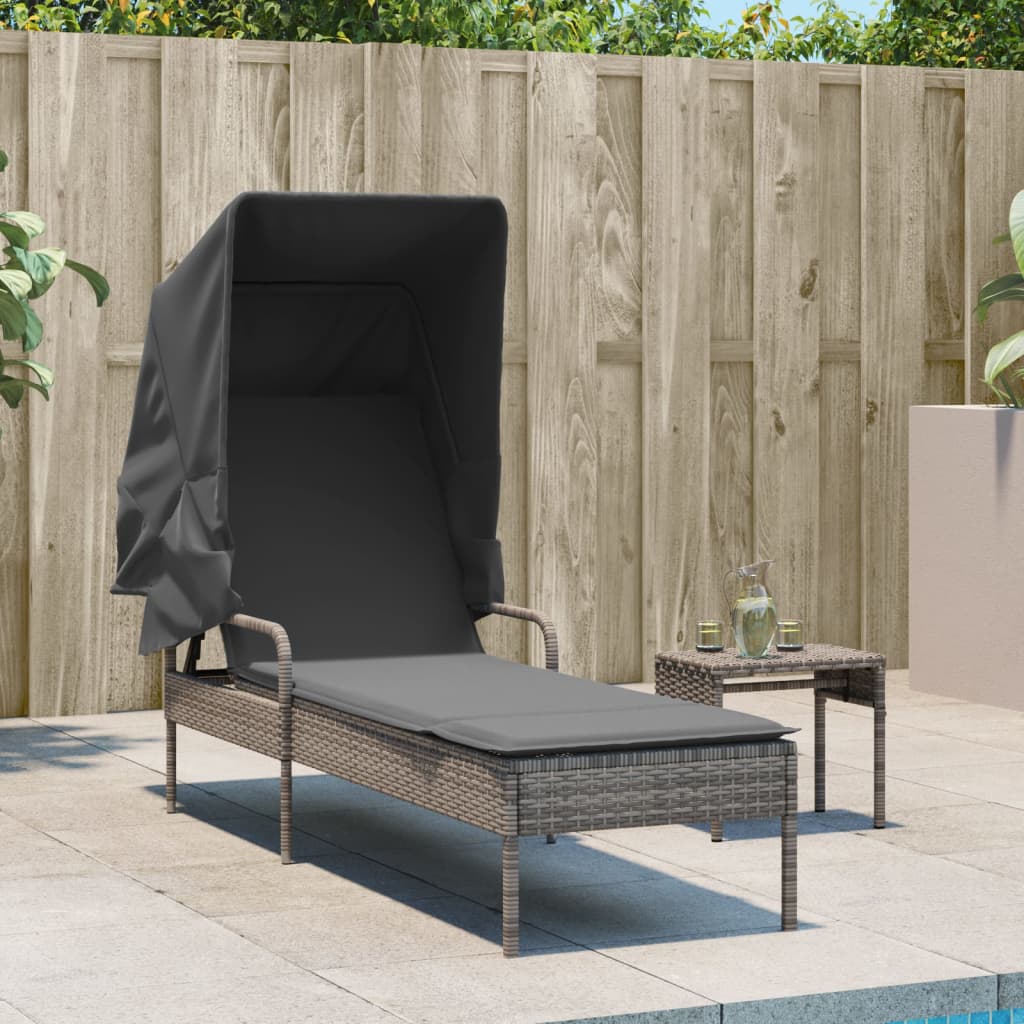 loungesofa med baldakin polyrattan grå