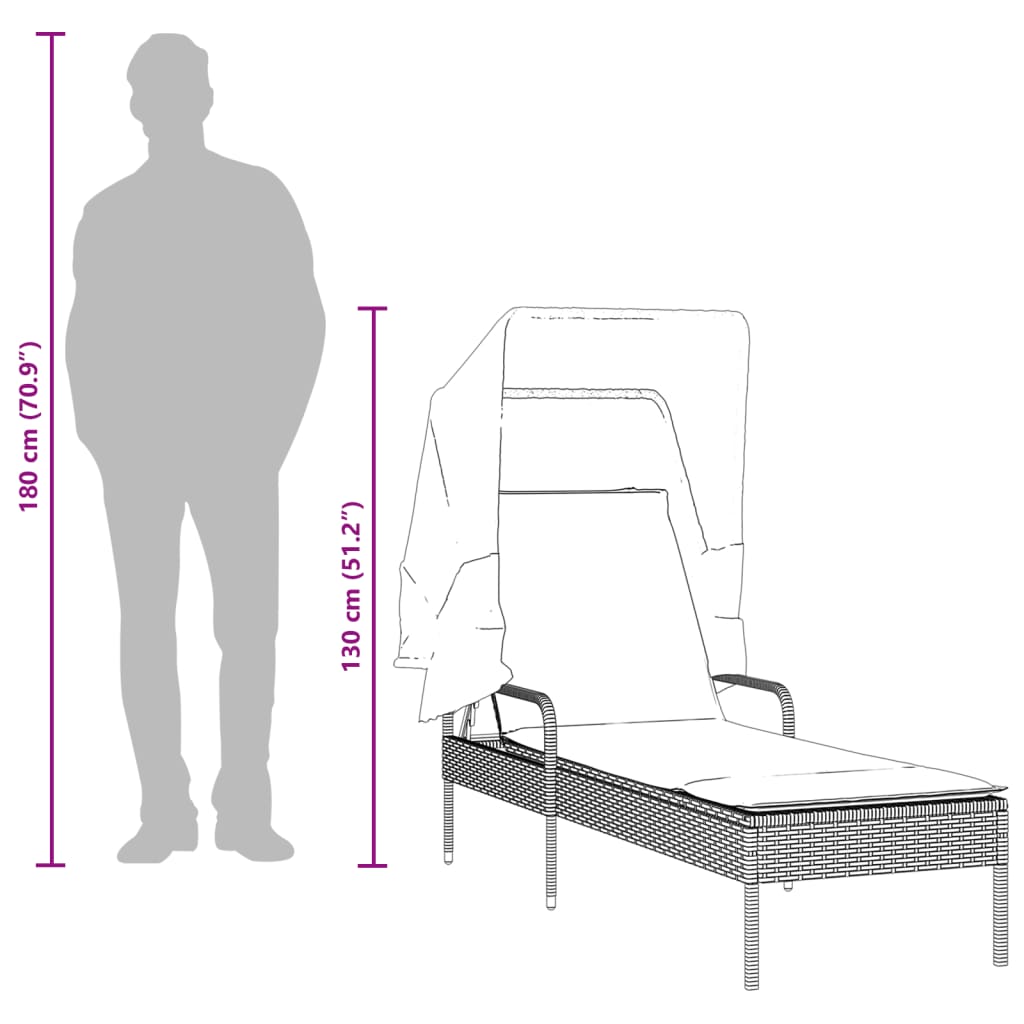 loungesofa med baldakin polyrattan grå