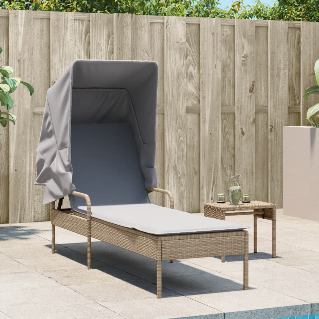 loungesofa med baldakin polyrattan beige