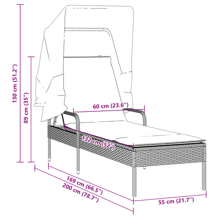 loungesofa med baldakin polyrattan beige