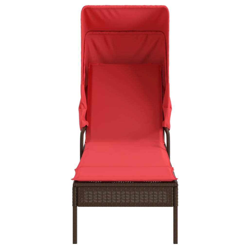 liggestol med baldakin brun polyrattan