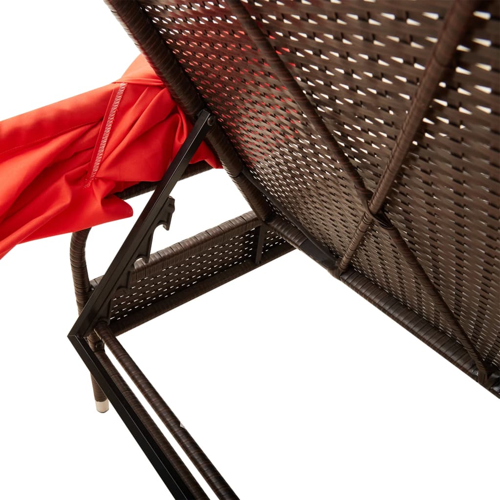 liggestol med baldakin brun polyrattan