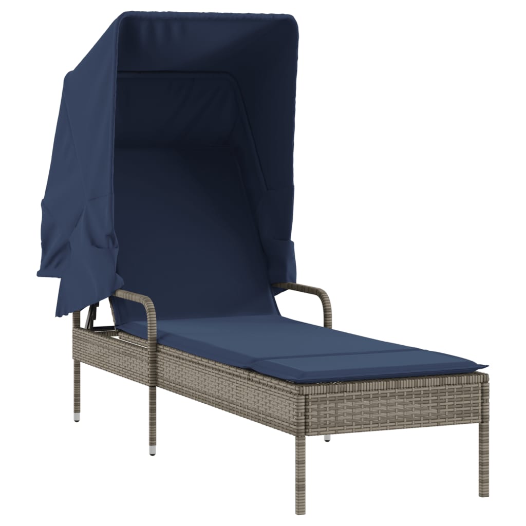 liggestol med baldakin grå polyrattan