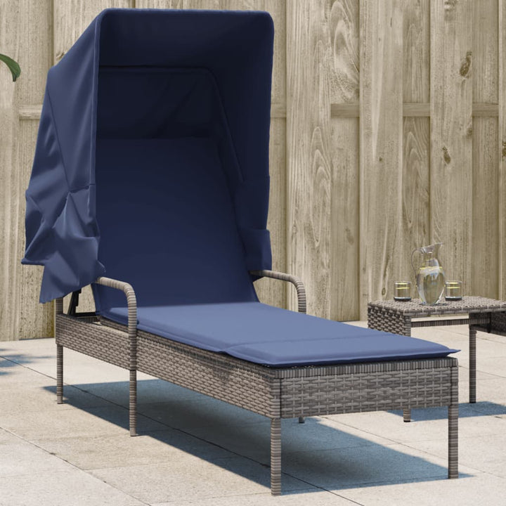 liggestol med baldakin grå polyrattan