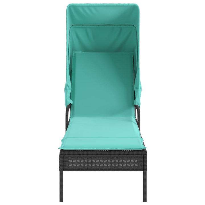 liggestol med baldakin sort polyrattan