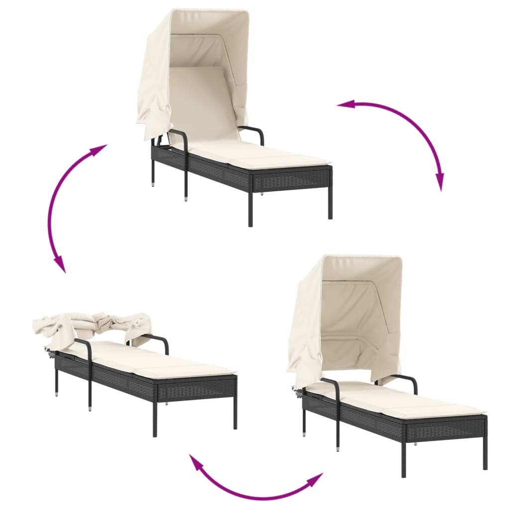 liggestol med baldakin og bord polyrattan sort