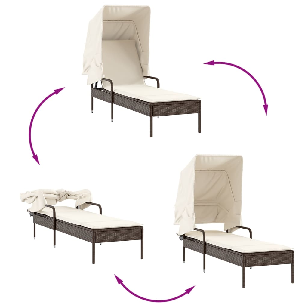 liggestol med baldakin og bord polyrattan brun