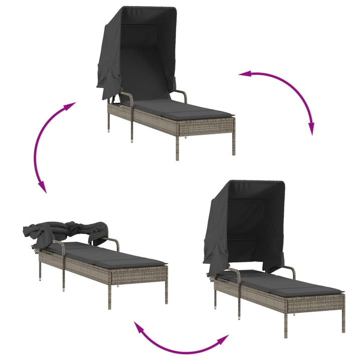 liggestol med baldakin og bord polyrattan grå