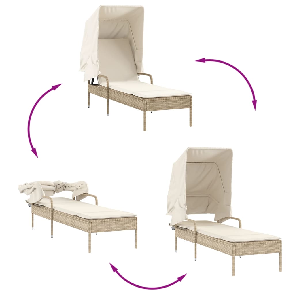 liggestol med baldakin og bord polyrattan beige
