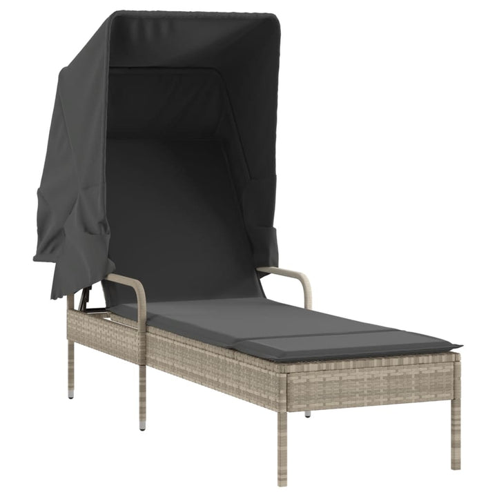 liggestol med baldakin og bord polyrattan lysegrå
