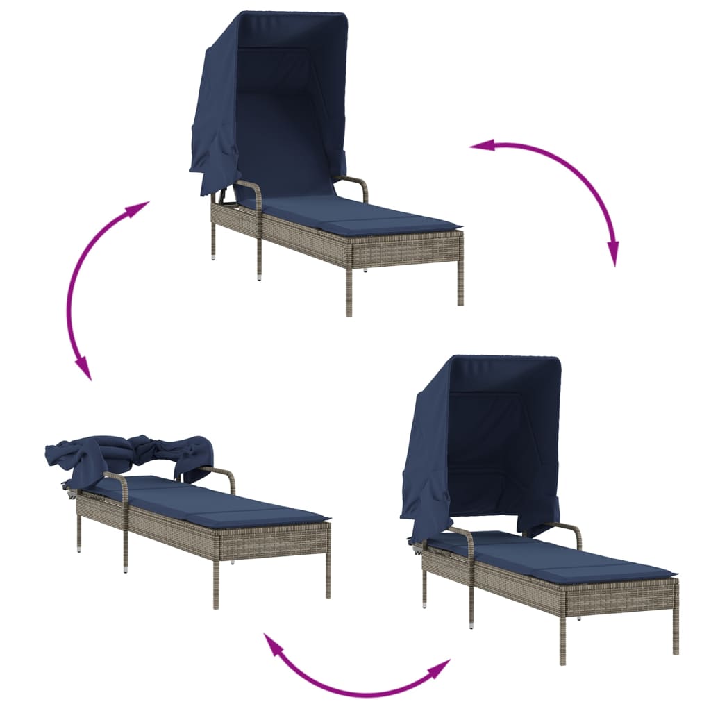 liggestol med baldakin og bord grå polyrattan