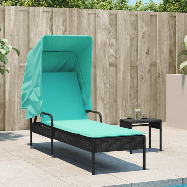 liggestol med baldakin og bord sort polyrattan