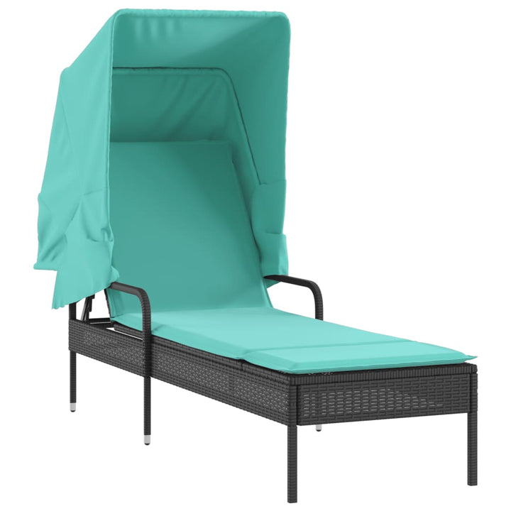 liggestol med baldakin og bord sort polyrattan