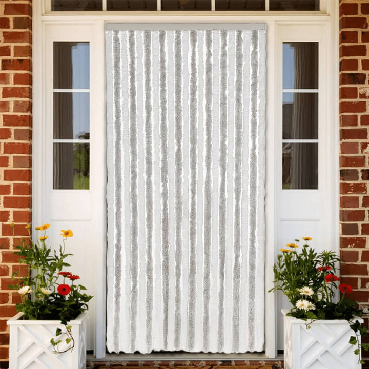 flueforhæng 90x200 cm chenille lysegrå og hvid