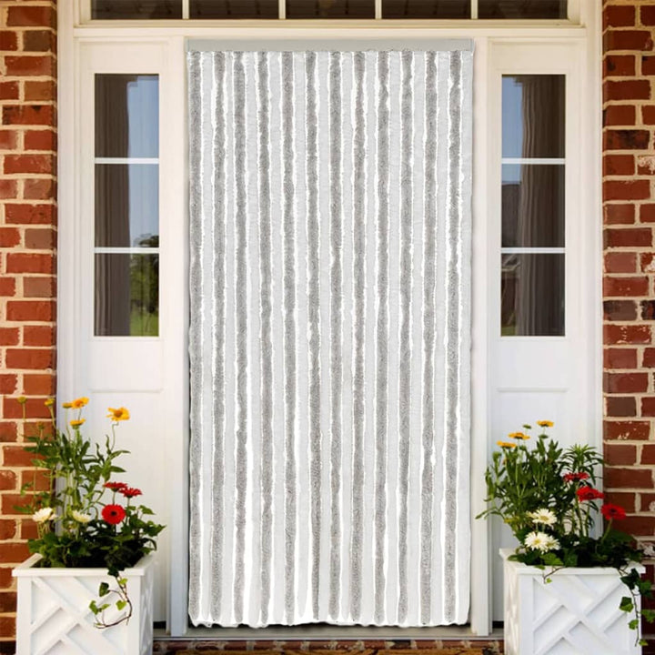 flueforhæng 100x220 cm chenille lysegrå og hvid