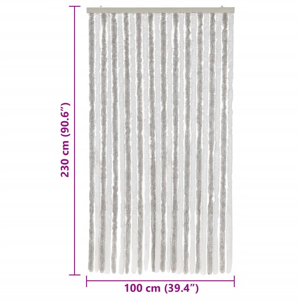 flueforhæng 100x230 cm chenille lysegrå og hvid
