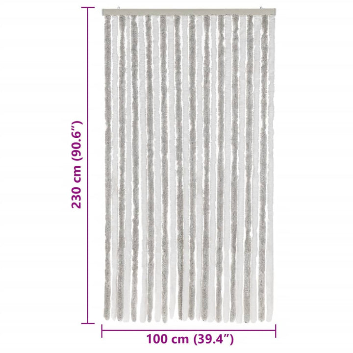 flueforhæng 100x230 cm chenille lysegrå og hvid