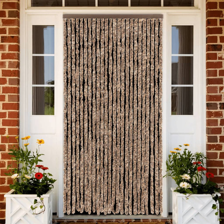 flueforhæng 100x220 cm chenille beige og mørkebrun
