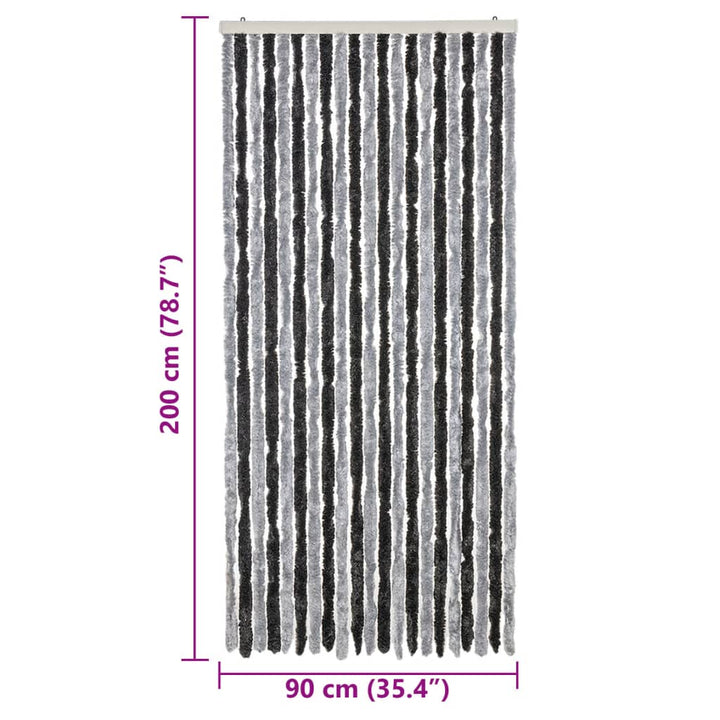flueforhæng 90x200 cm chenille grå og sort