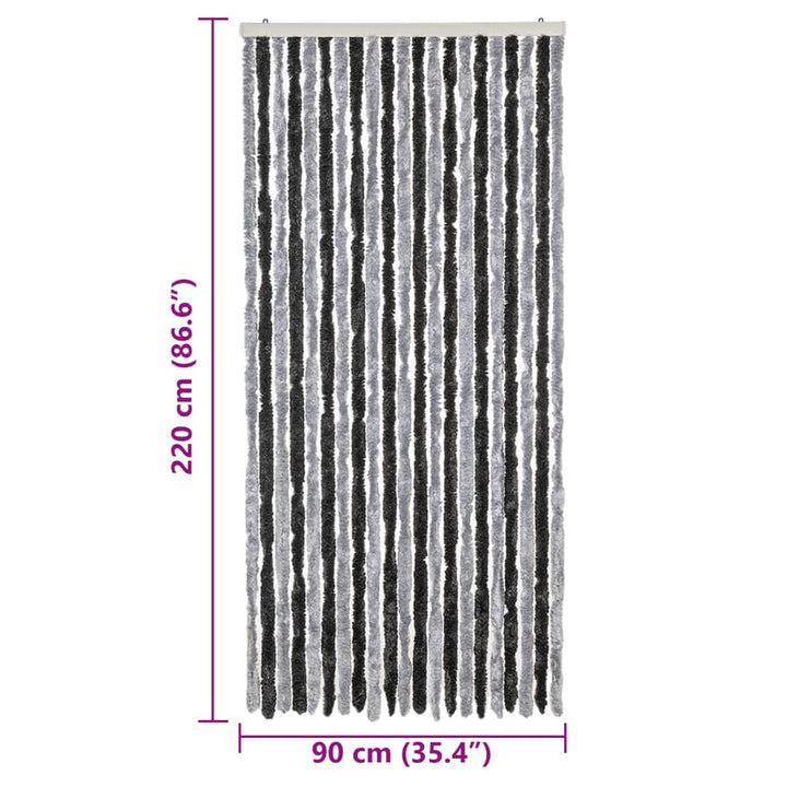 flueforhæng 90x220 cm chenille grå og sort