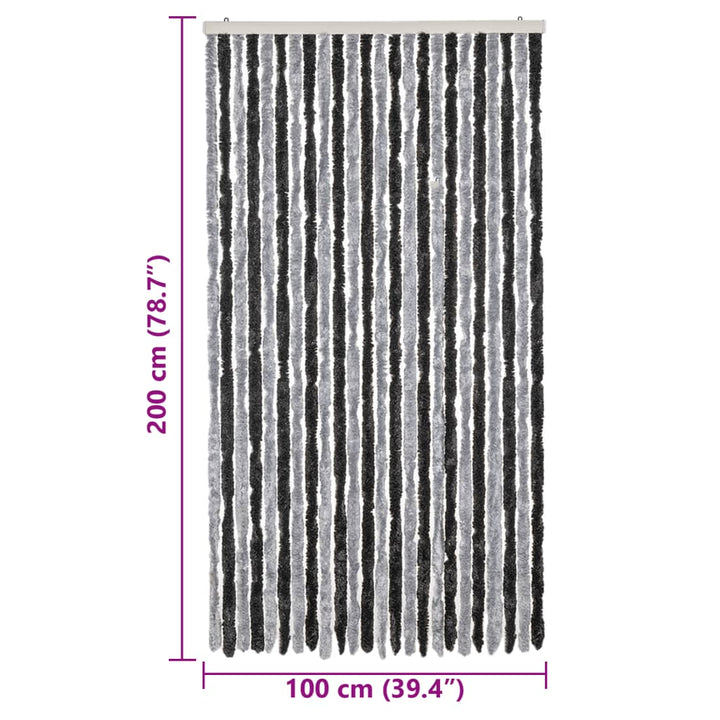 flueforhæng 100x200 cm chenille grå og sort