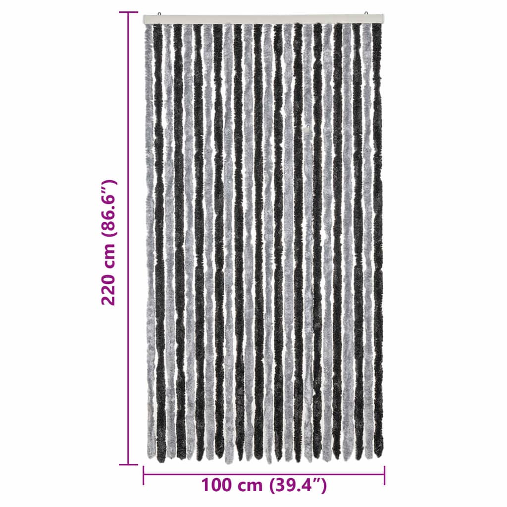flueforhæng 100x220 cm chenille grå og sort