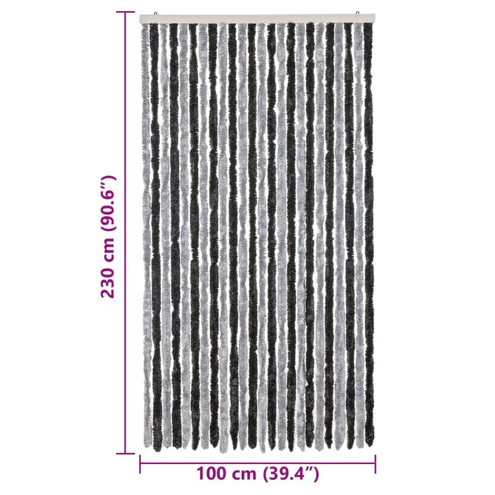 flueforhæng 100x230 cm chenille grå og sort