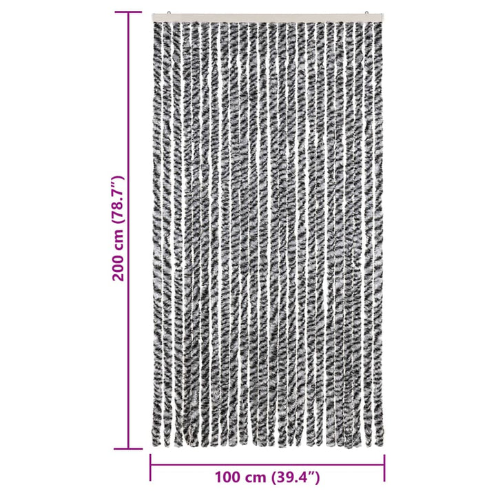 flueforhæng 100x200 cm chenille grå + sort og hvid