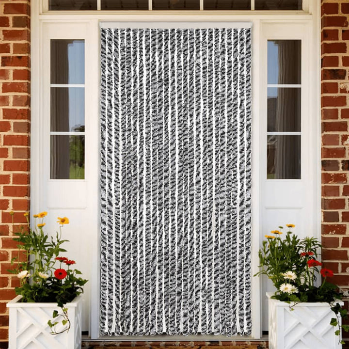 flueforhæng 100x200 cm chenille grå + sort og hvid