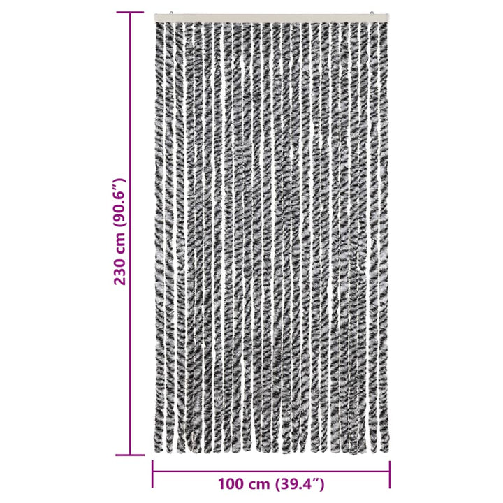 flueforhæng 100x230 cm chenille grå + sort og hvid