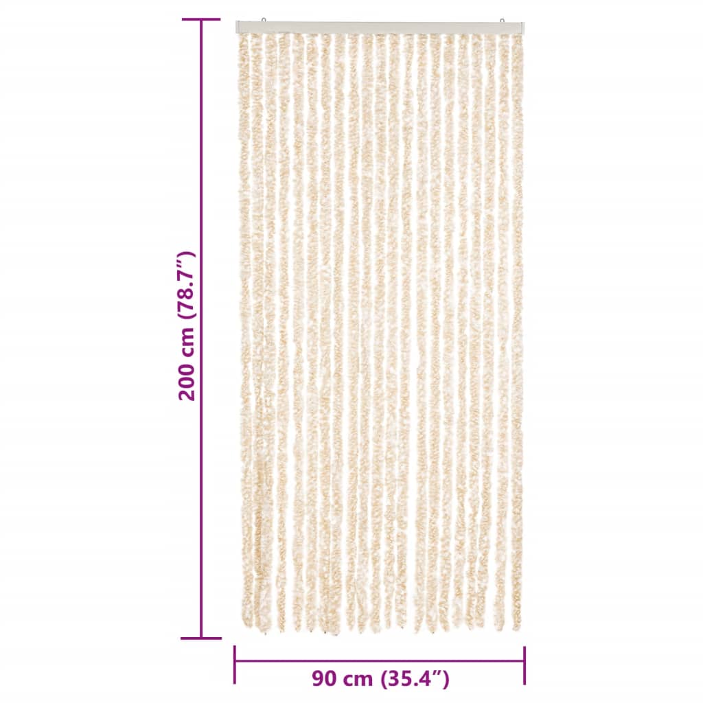 flueforhæng 90x200 cm chenille beige og hvid