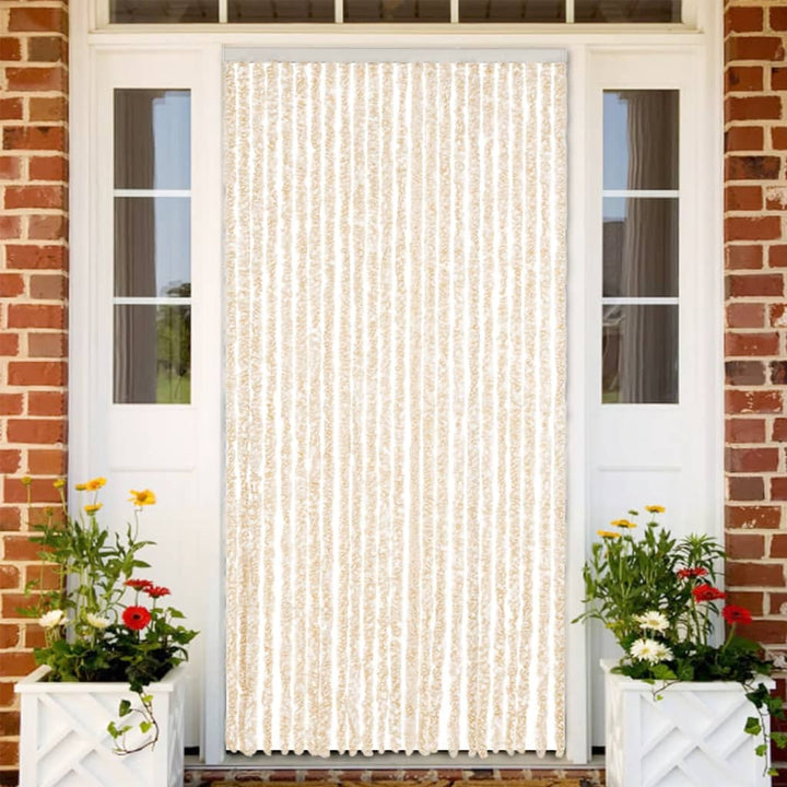 flueforhæng 100x200 cm chenille beige og hvid