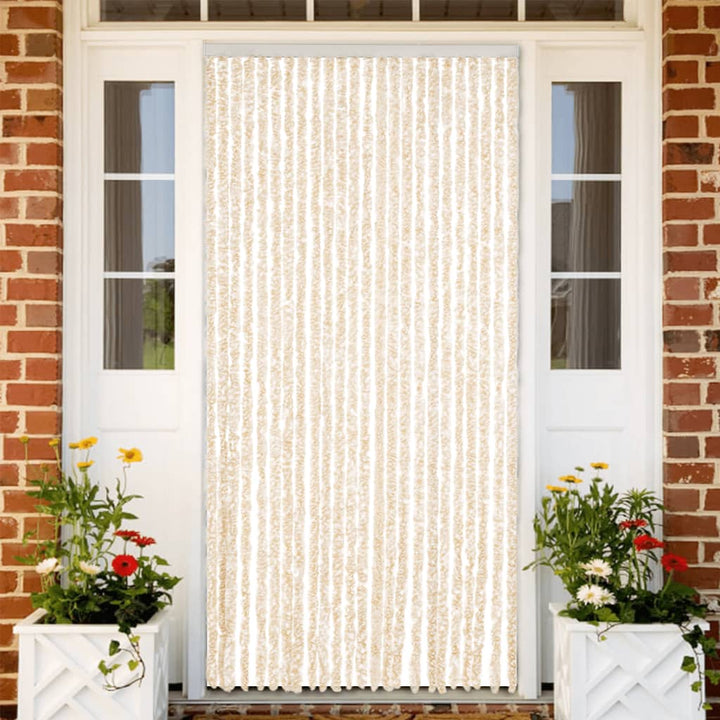 flueforhæng 100x220 cm chenille beige og hvid