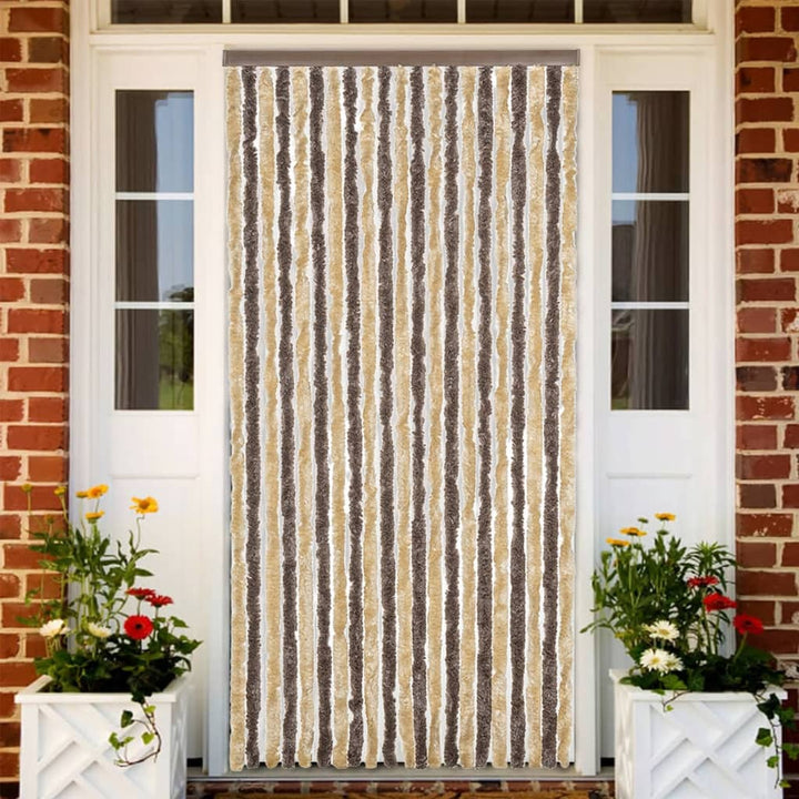 flueforhæng 90x220 cm chenille mørkebrun og beige