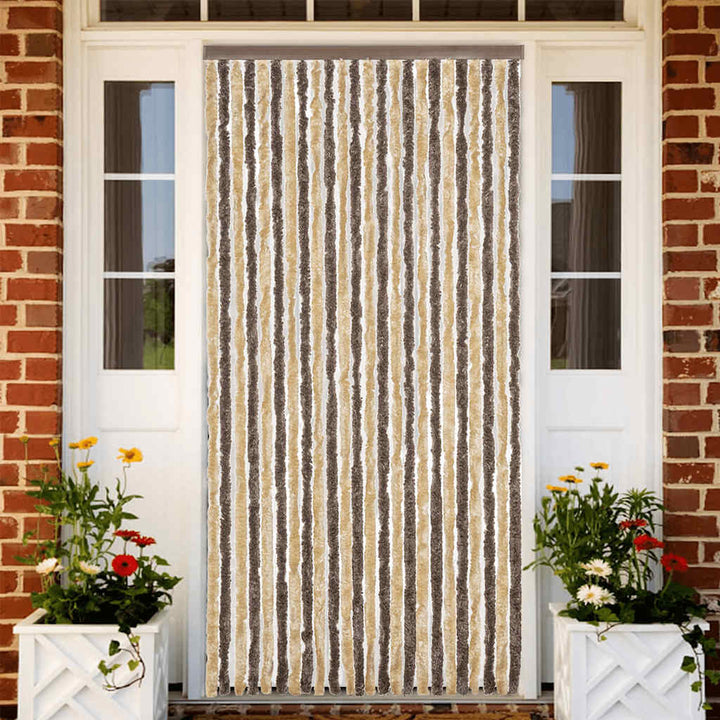 flueforhæng 100x220 cm chenille mørkebrun og beige