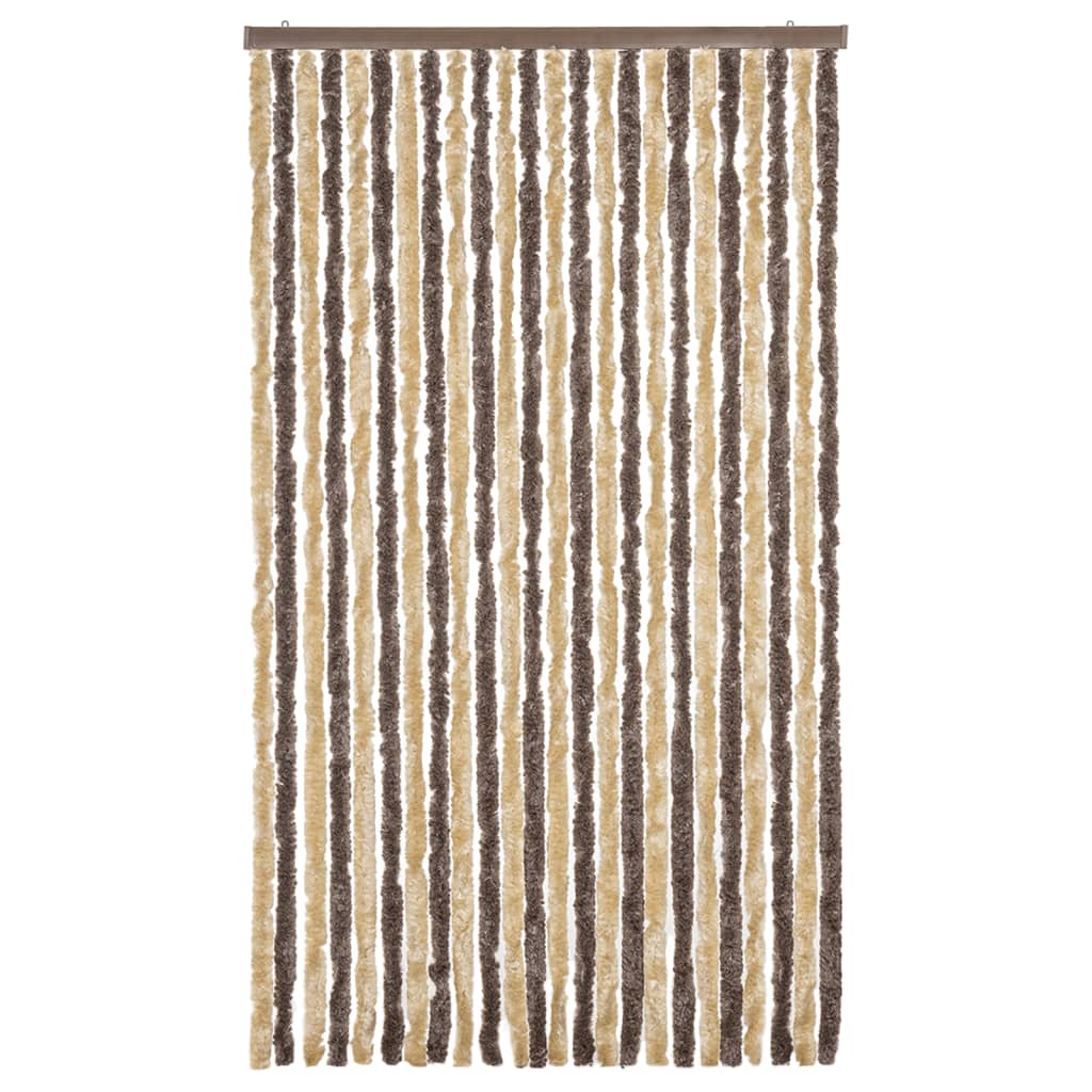 flueforhæng 100x230 cm chenille mørkebrun og beige